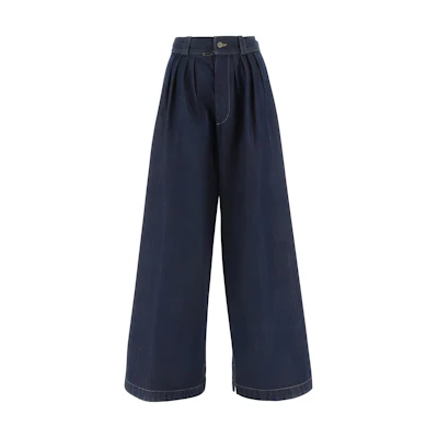 (Women) Maison Margiela FW22 High-Waisted Wide-Leg Jeans with Ruched Detail Deep Blue Women S51KA0570S30736-470