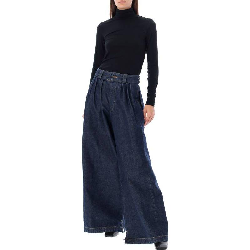 Shop (W) Maison Margiela FW22 Jeans Mujer Tiro Alto Pierna Ancha con Detalle Fruncido Azul. S51KA0570S30736-470