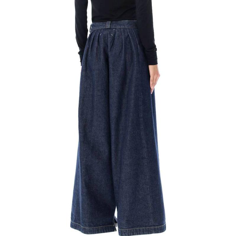 Purchase (W) Maison Margiela FW22 Jeans Mujer Tiro Alto Pierna Ancha con Detalle Fruncido Azul. S51KA0570S30736-470