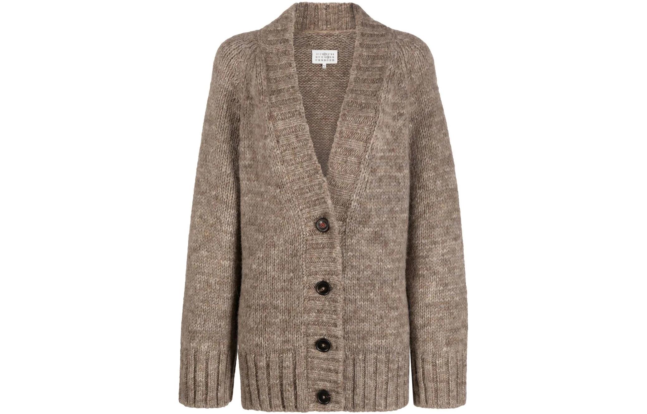 (Women) Maison Margiela FW22 Oversized V-Neck Knit Cardigan Brown  Sweater. SI0GP0004S17802741M