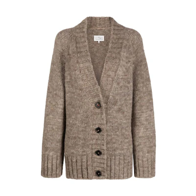 (Women) Maison Margiela FW22 Oversized V-Neck Knit Cardigan Brown Sweater. SI0GP0004S17802741M