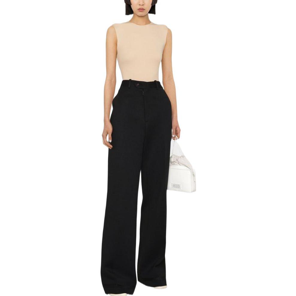 Lookbook (W) 메종 마르지엘라 FW22 여성 하이웨이스트 와이드 레그 팬츠 블랙 SI0KA0004S24362900