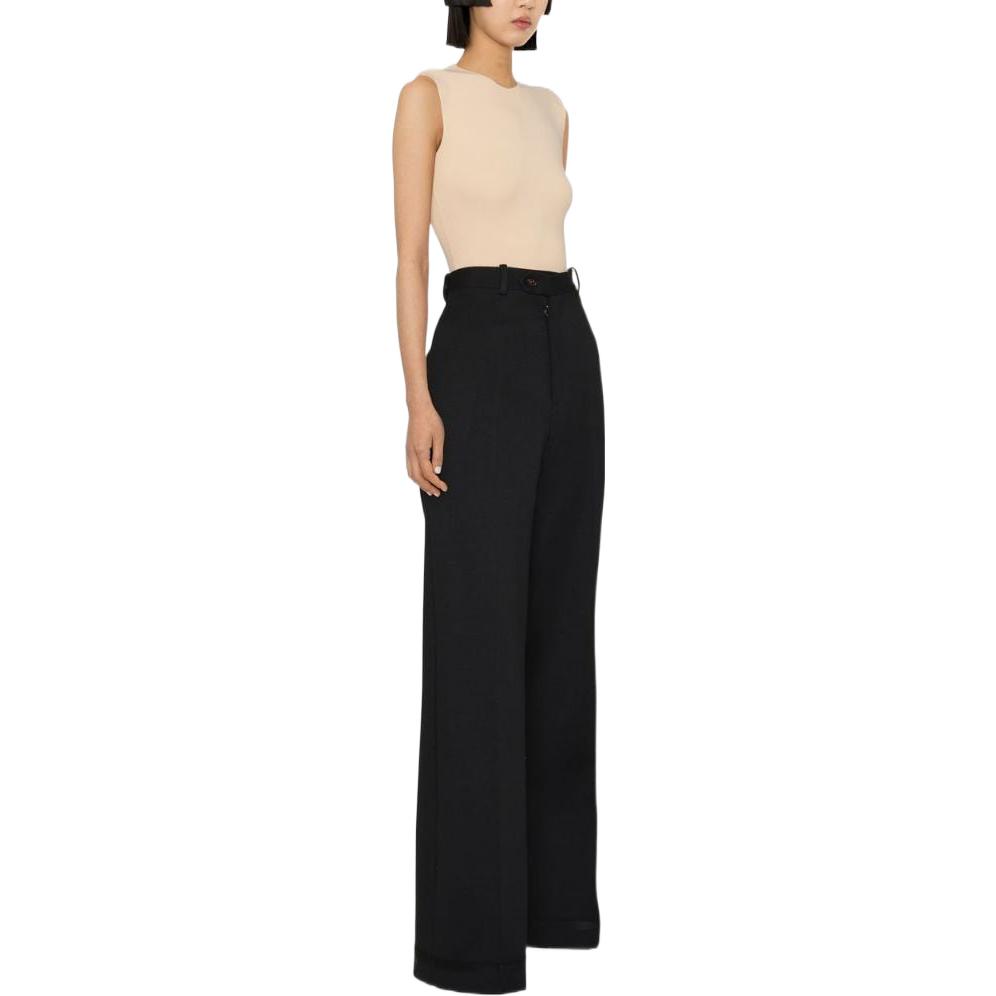 Purchase (W) 메종 마르지엘라 FW22 여성 하이웨이스트 와이드 레그 팬츠 블랙 SI0KA0004S24362900
