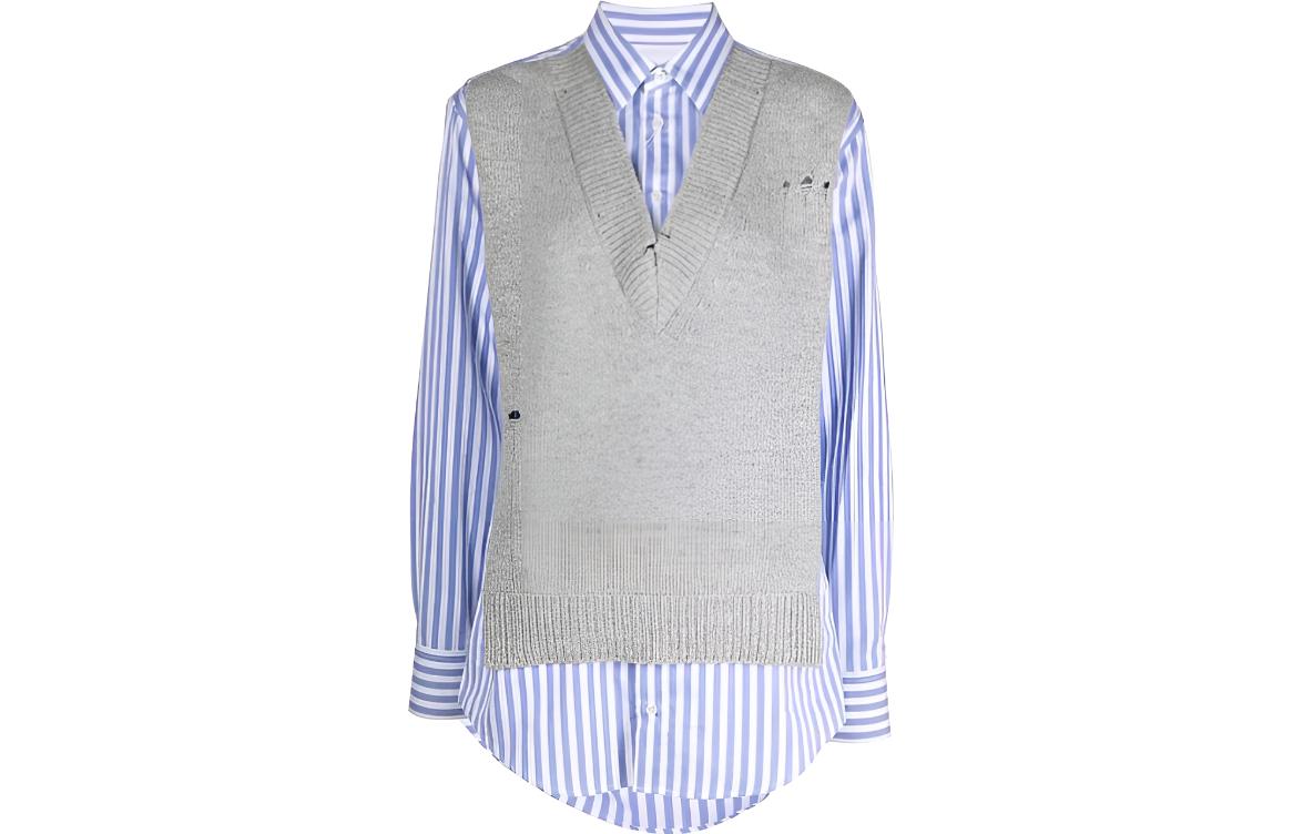 (Women) Maison Margiela Grey Layered Striped Knit Vest Long Sleeve Shirt. S51DL0382S54191492F