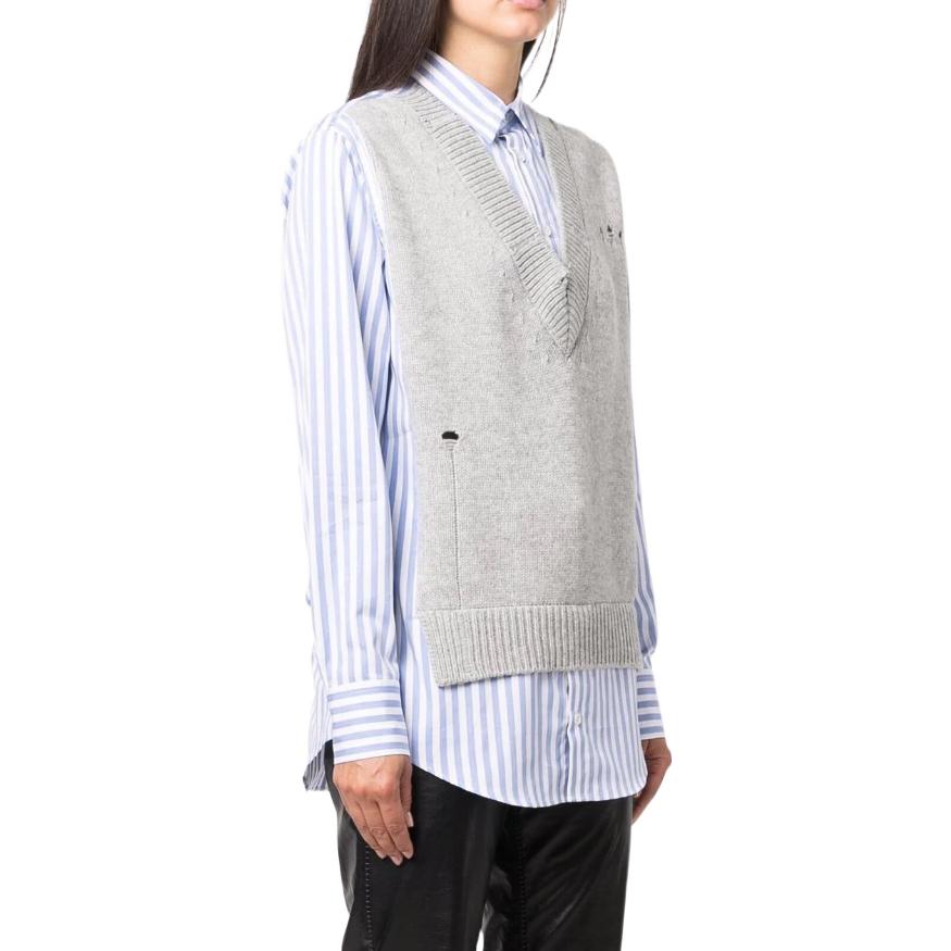 Shop (W) Maison Margiela 灰色條紋層次針織背心長袖襯衫 S51DL0382S54191492F