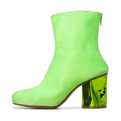 (W) Maison Margiela Leather Curved Metallic Heel Ankle Boot 'Green'