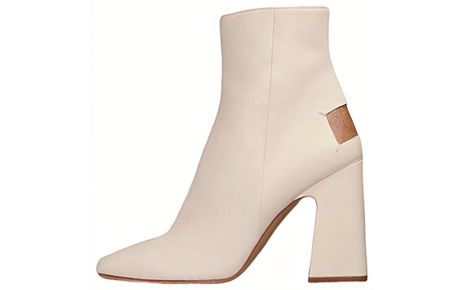 Buy (W) Bottes Blanches à Talon Carré et Zip Côté en Cuir Maison Margiela S58WU0385P3753T1003