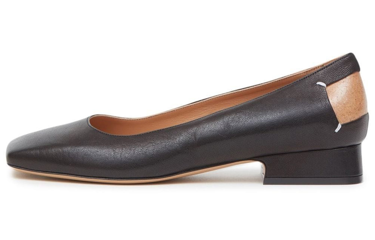 (W) Maison Margiela Leather Square-Toe Flats 'Black'