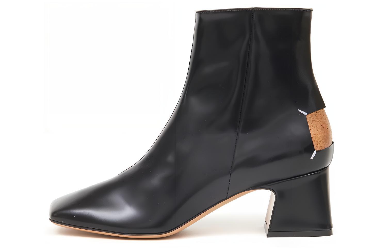 Buy (W) Maison Margiela Leder Stiefeletten Quadrat-Zehe Reißverschluss 6cm ''Schwarz'' S58WU0393PS679T8013
