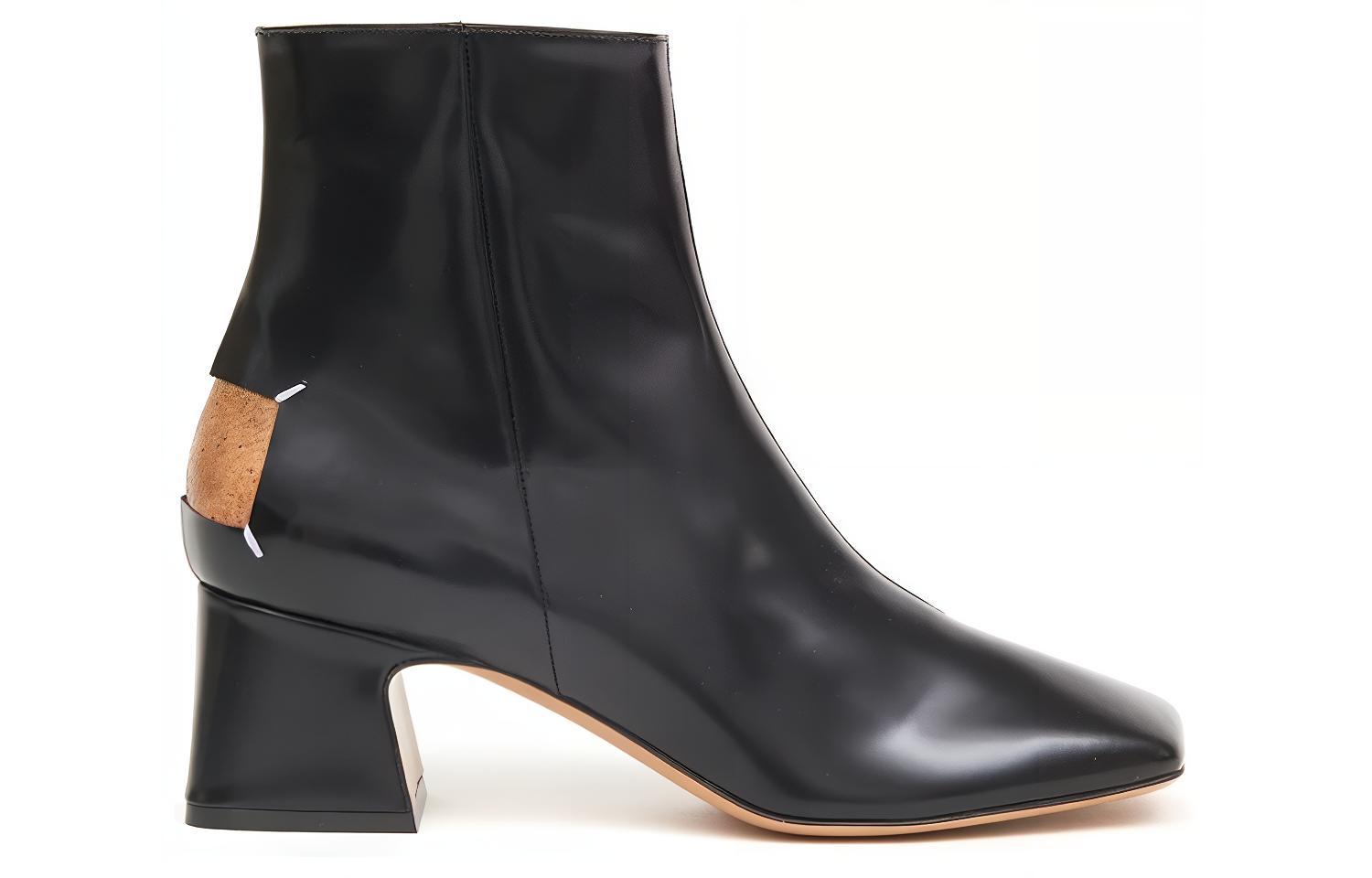 Order (W) Maison Margiela Leder Stiefeletten Quadrat-Zehe Reißverschluss 6cm ''Schwarz'' S58WU0393PS679T8013
