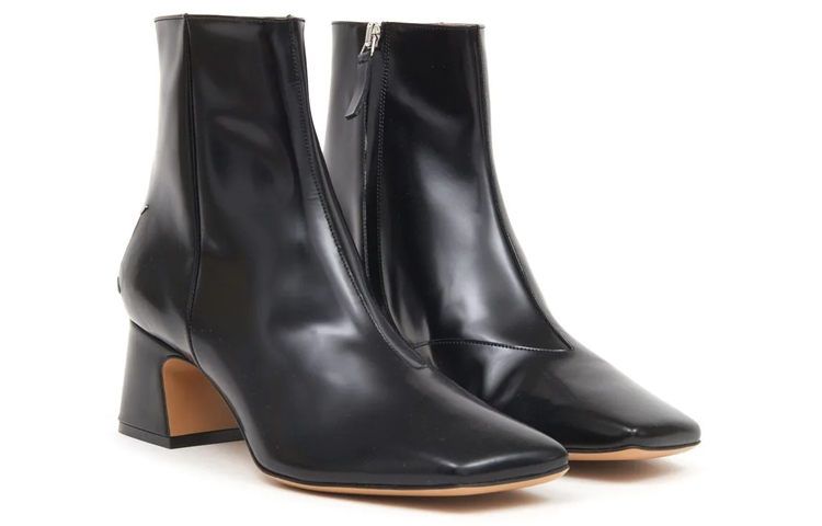 Shop (W) Maison Margiela Leder Stiefeletten Quadrat-Zehe Reißverschluss 6cm ''Schwarz'' S58WU0393PS679T8013