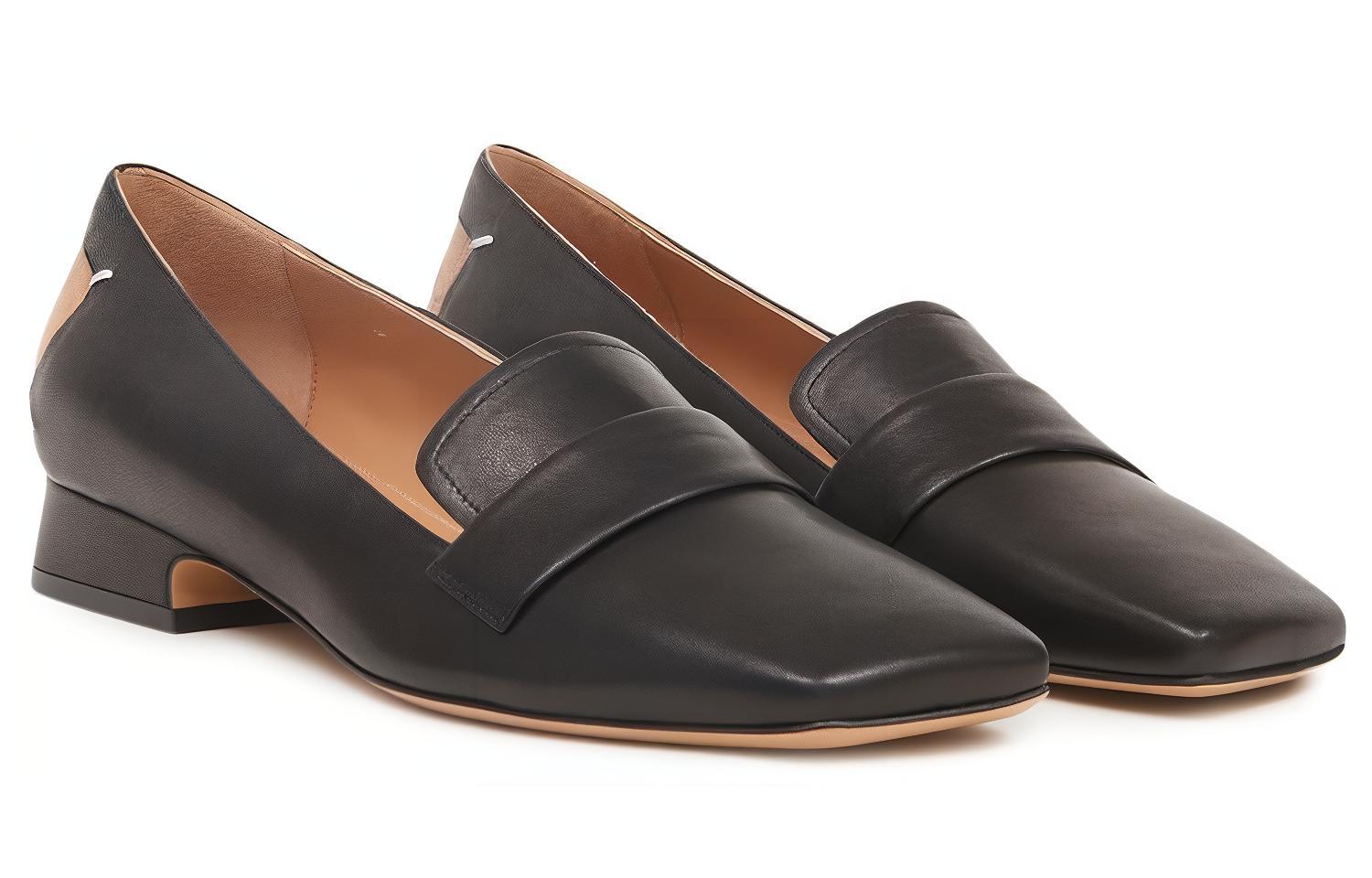 (W) Maison Margiela Leather Square Toe Slip-On Loafers 'Black' 圖 2