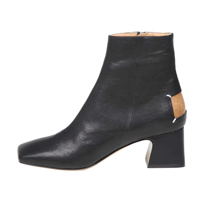 (W) Maison Margiela Leather Zip Round-Toe Block Heel Ankle Boot 'Black'
