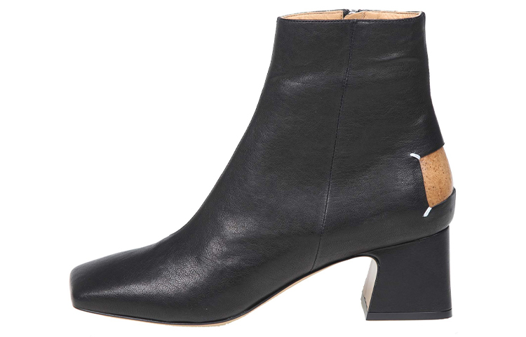 Buy (W) Bottes à talons blocs zippées en cuir noir Maison Margiela S58WU0393P3753T8013