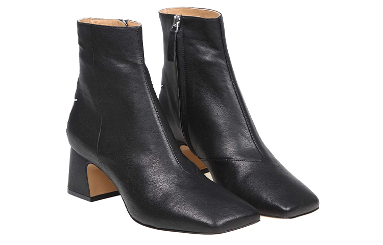 Lookbook (W) Bottes à talons blocs zippées en cuir noir Maison Margiela S58WU0393P3753T8013