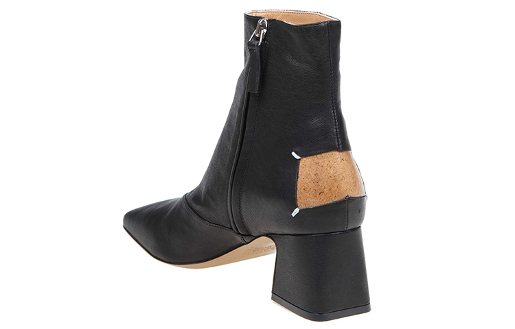 Purchase (W) Bottes à talons blocs zippées en cuir noir Maison Margiela S58WU0393P3753T8013