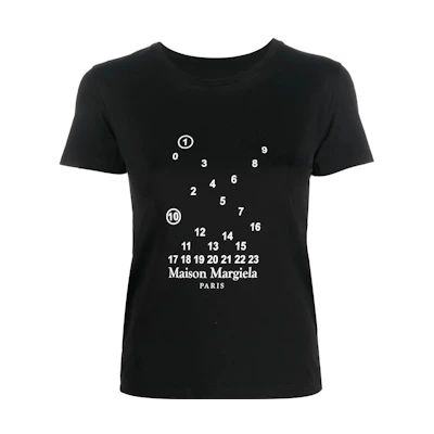 (Women) Maison Margiela Logo Print Black Crewneck T-Shirt SS22 Casual Tee. S51GC0517S22816900