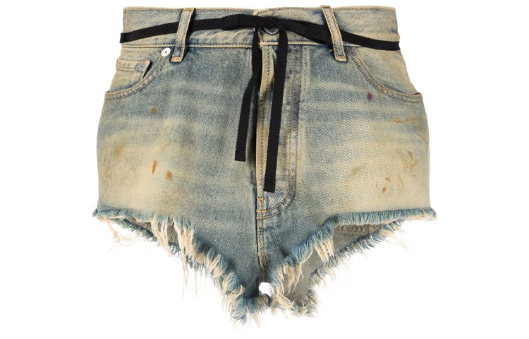(Women) Maison Margiela Mid-Rise Distressed Denim Shorts Dirty Blue. S31MU0033S30561975