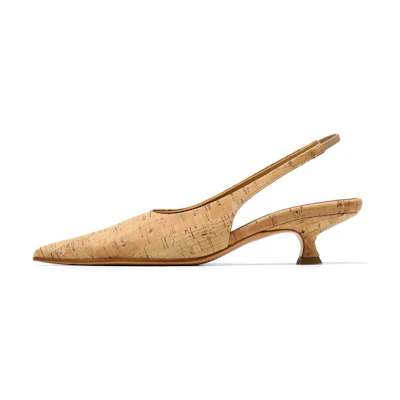 (W) Maison Margiela Pointed-Toe Kitten Heels 'Light Brown Cork'