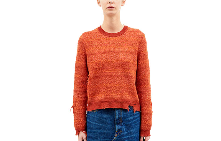 (Women) Maison Margiela SS22  Short Pullover Colorblock Wool Sweater Orange S51HA1179S18004001F