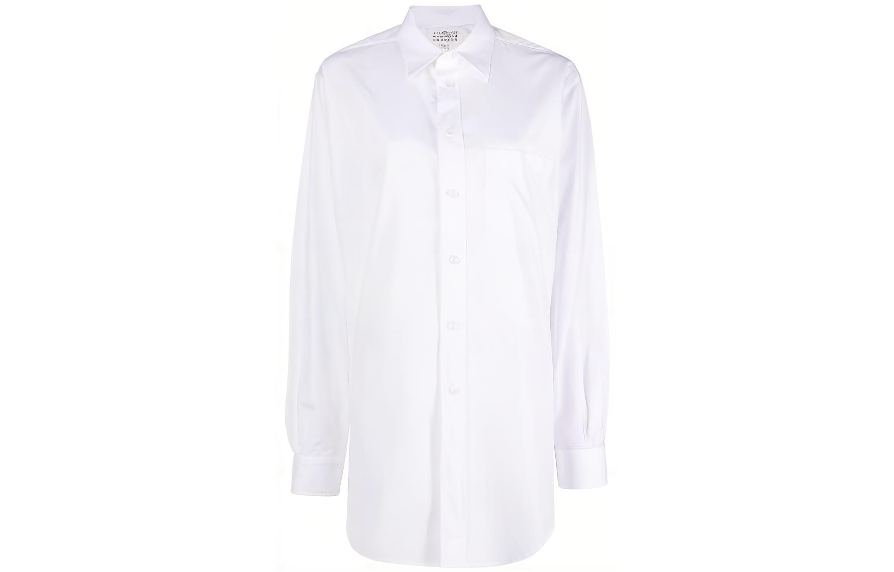(Women) Maison Margiela SS22  White Cotton Long Sleeve Midi Shirt. SI0DL0001S52245100