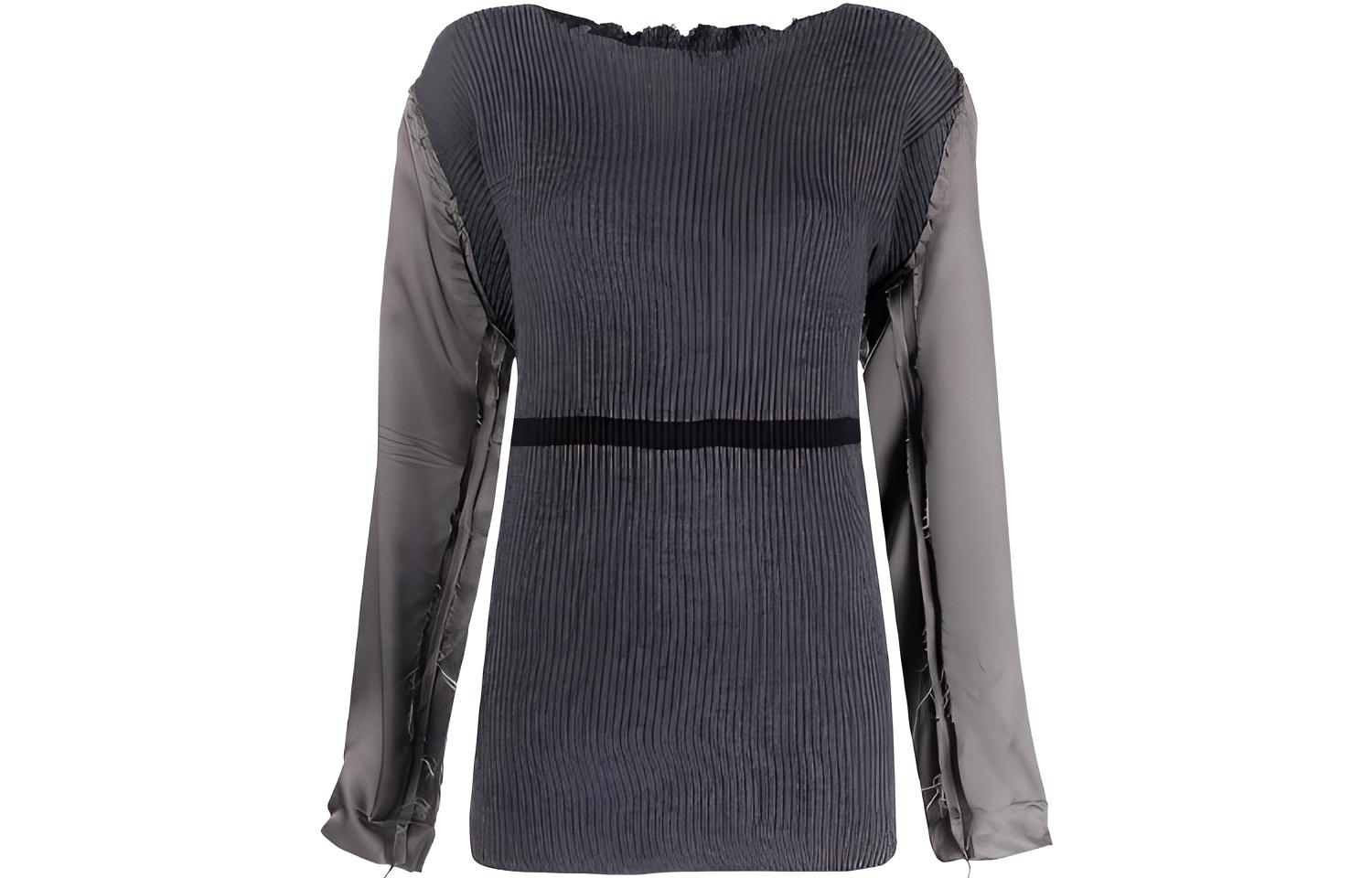(Women) Maison Margiela SS22 Distressed Contrast Sleeve Slim Knit Pullover Women Grey S31HA0831S17903860