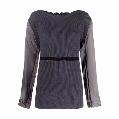 (Women) Maison Margiela SS22 Distressed Contrast Sleeve Slim Knit Pullover Women Grey S31HA0831S17903860