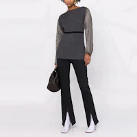 Lookbook (Women) Maison Margiela SS22 Distressed Contrast Sleeve Slim Knit Pullover Women Grey S31HA0831S17903860