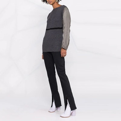 (W) Maison Margiela SS22 Suéter Ajustado Gris con Mangas Contrastadas para Mujer S31HA0831S17903860 Purchase (W) Maison Margiela SS22 Suéter Ajustado Gris con Mangas Contrastadas para Mujer S31HA0831S17903860