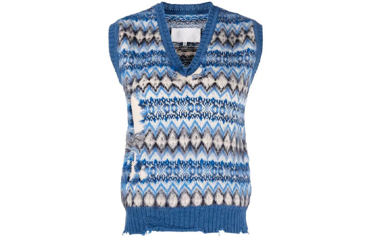 Order (Women) Maison Margiela SS22 Distressed V-Neck Sleeveless Wool Sweater Women Blue. S31GP0093S17905001J