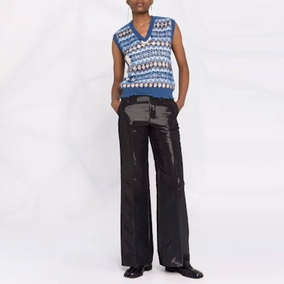 (Women) Maison Margiela SS22 Distressed V-Neck Sleeveless Wool Sweater Women Blue. S31GP0093S17905001J Lookbook (Women) Maison Margiela SS22 Distressed V-Neck Sleeveless Wool Sweater Women Blue. S31GP0093S17905001J