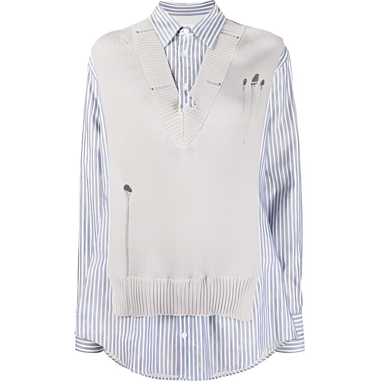 (Women) Maison Margiela SS22 Layered Knit Long Sleeve Shirt  Blue White. S51DL0394S54773