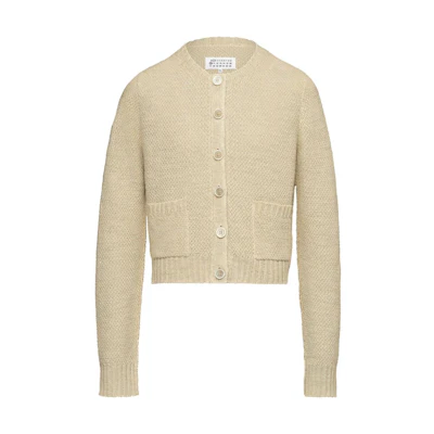 (Women) Maison Margiela SS23 Beige Knitted Long Sleeve Top with Pocket. S51HP0004S18200-113