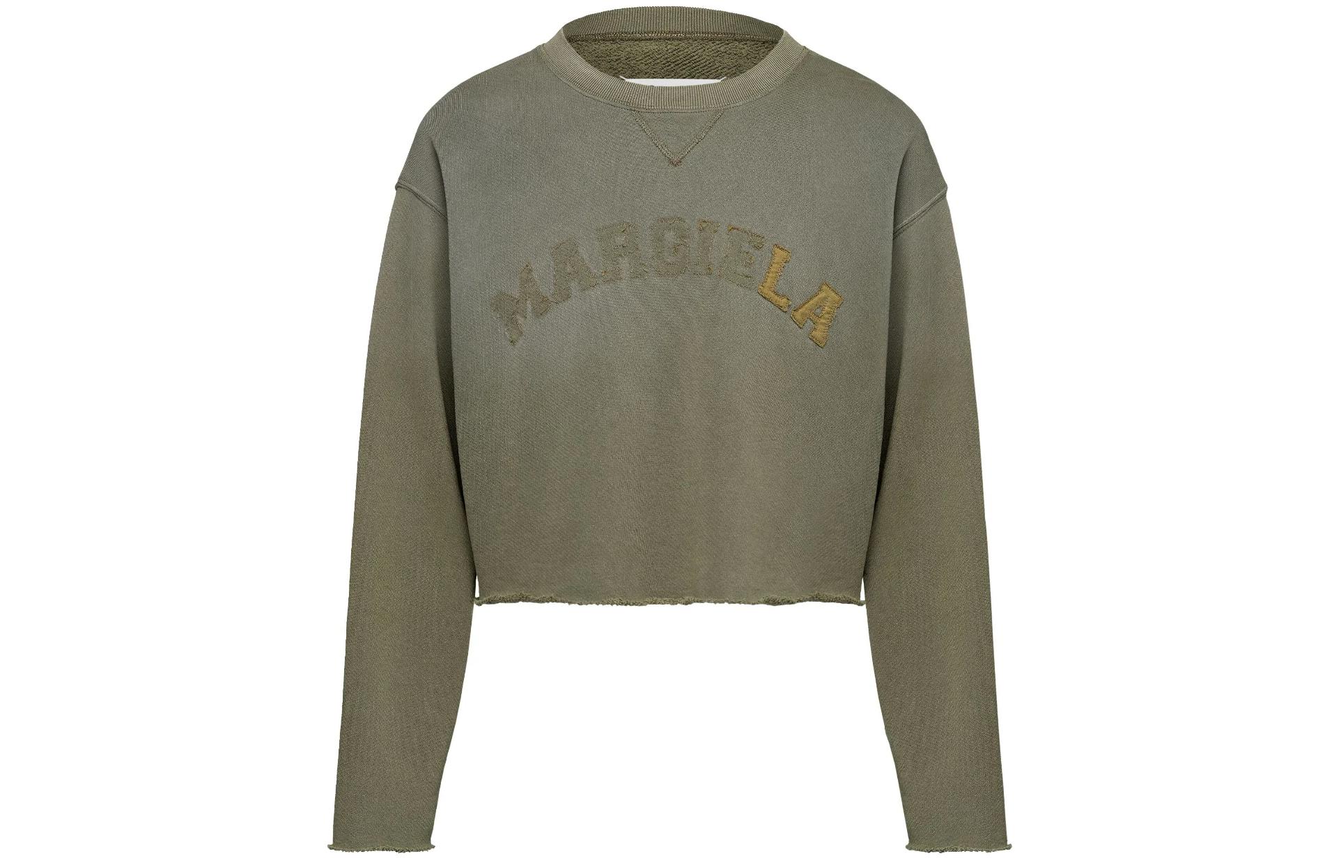 (Women) Maison Margiela SS23  Olive Green Cropped Letter Print Long Sleeve Sweatshirt S51GU0123S25580-740