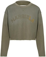 (Women) Maison Margiela SS23 Olive Green Cropped Letter Print Long Sleeve Sweatshirt S51GU0123S25580-740 (Women) Maison Margiela SS23 Olive Green Cropped Letter Print Long Sleeve Sweatshirt S51GU0123S25580-740