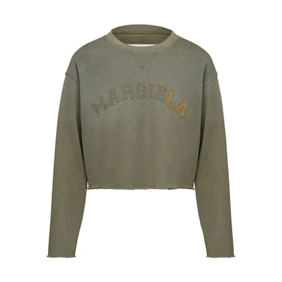 (Women) Maison Margiela SS23 Olive Green Cropped Letter Print Long Sleeve Sweatshirt S51GU0123S25580-740
