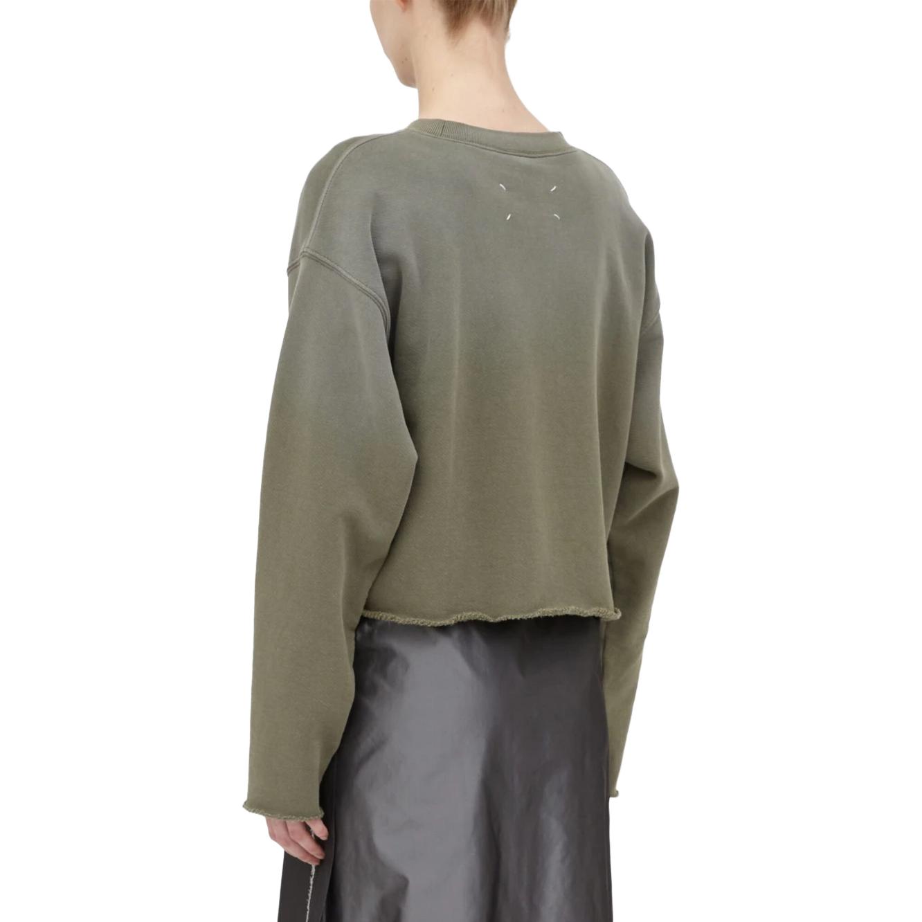 Shop (W) 메종 마르지엘라 SS23 올리브 그린 레터 프린트 크롭 긴팔 스웻셔츠 S51GU0123S25580-740