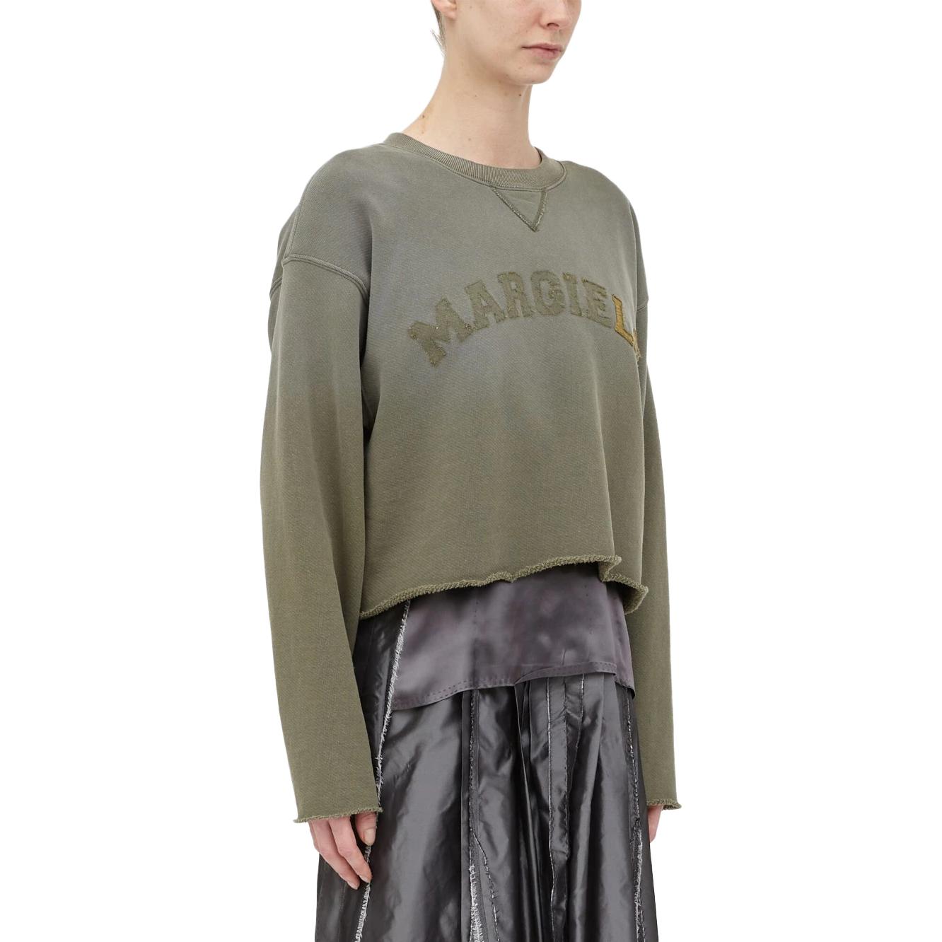 Purchase (W) 메종 마르지엘라 SS23 올리브 그린 레터 프린트 크롭 긴팔 스웻셔츠 S51GU0123S25580-740