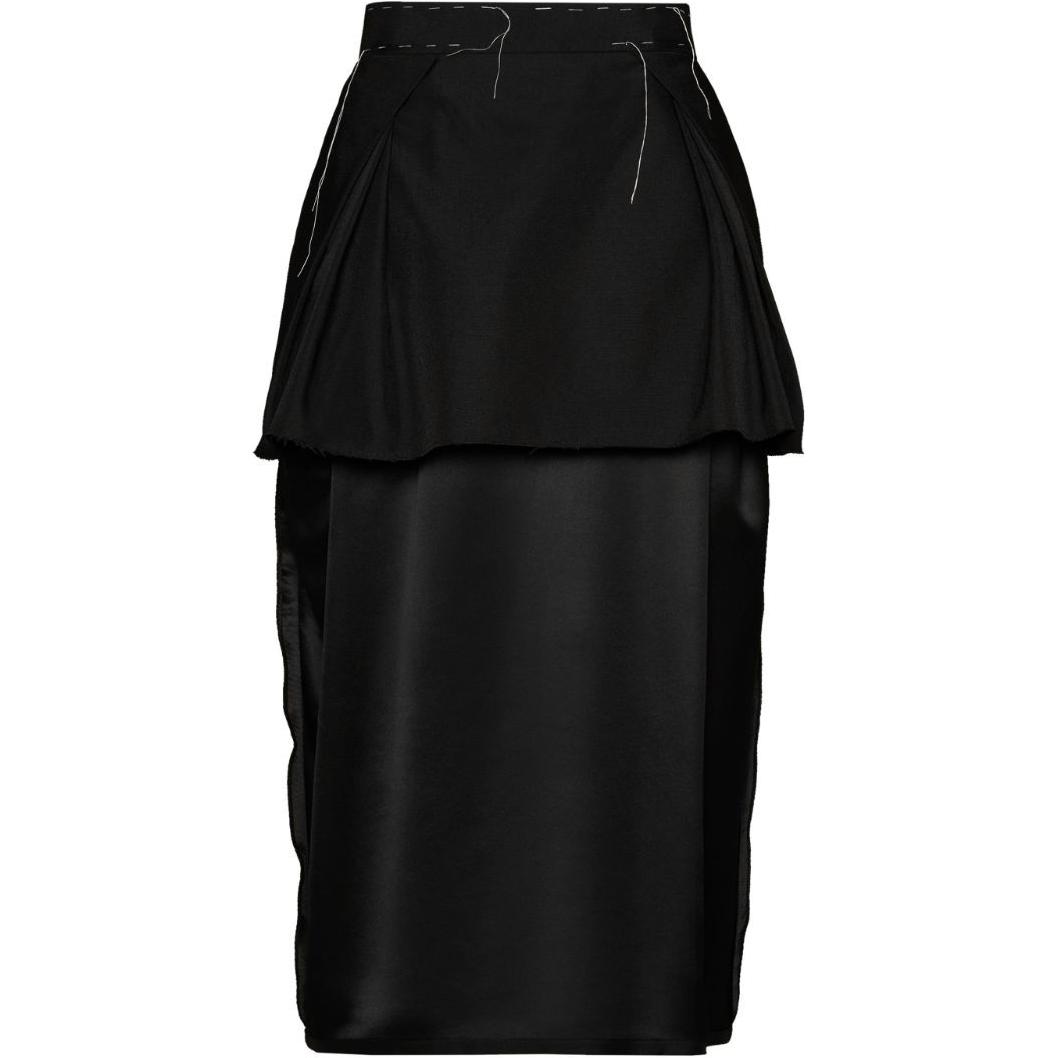 (Women) Maison Margiela SS24  Black Midi Skirt with Stitch Details Casual Style. S51ME0021S78413900