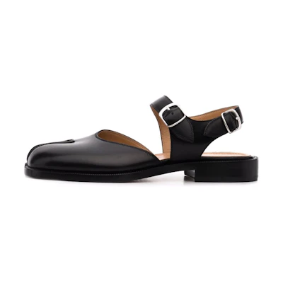 (W) Maison Margiela Tabi 'Black Leather with Adjustable Strap'