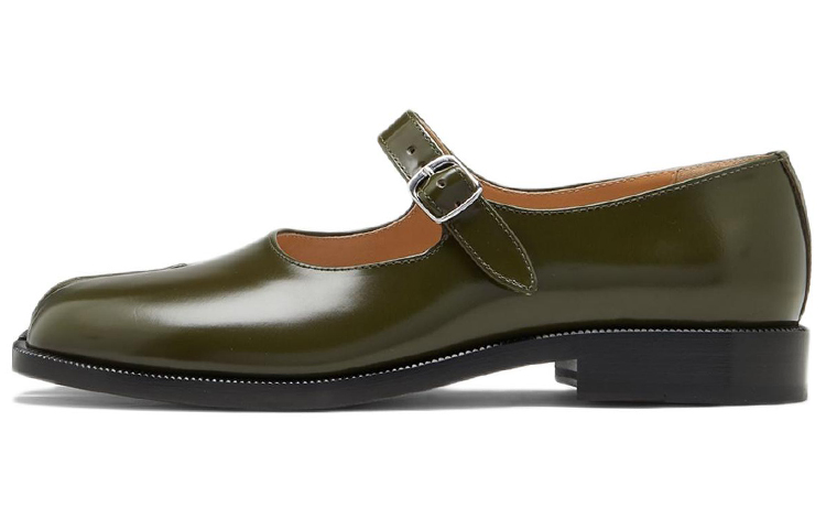(W) Maison Margiela Tabi 'Green Leather Split-Toe Flats'