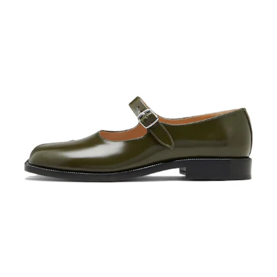 (W) Maison Margiela Tabi 'Green Leather Split-Toe Flats'