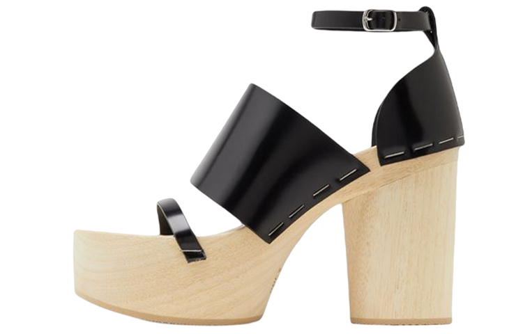 Buy (W) Maison Margiela Tabi 高跟黑色皮凉鞋 S39WY0022PS679T8013