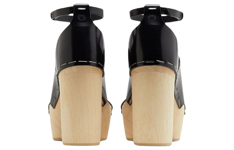 Shop (W) Maison Margiela Tabi Talons Hauts Sandale en Cuir Noir S39WY0022PS679T8013