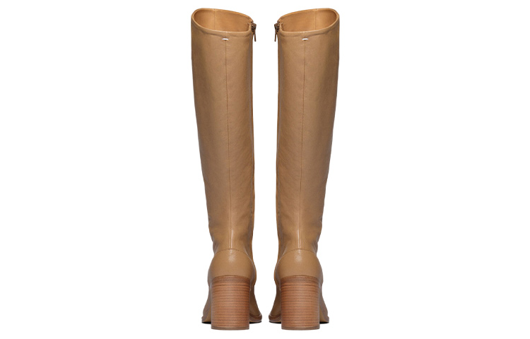 Shop Maison Margiela 梅森馬吉拉 Tabi 皮革 圓頭拉鏈 高筒靴 8cm 女款 棕色