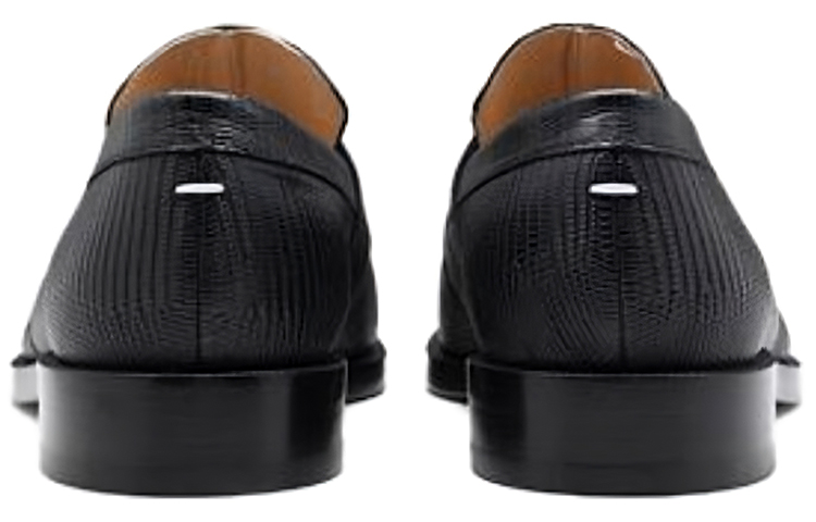 Shop Maison Margiela梅森馬吉拉 皮革 蜥蜴紋壓紋分趾 樂福鞋 女款 黑色