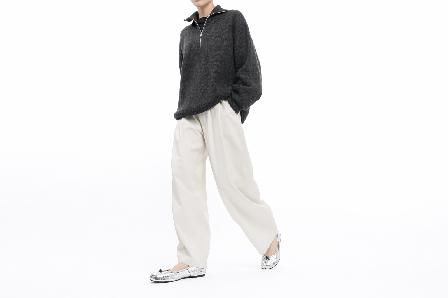Order (W) 玛索·马吉拉Tabi银色金属光泽芭蕾平底鞋 S58WZ0042P5016T9002