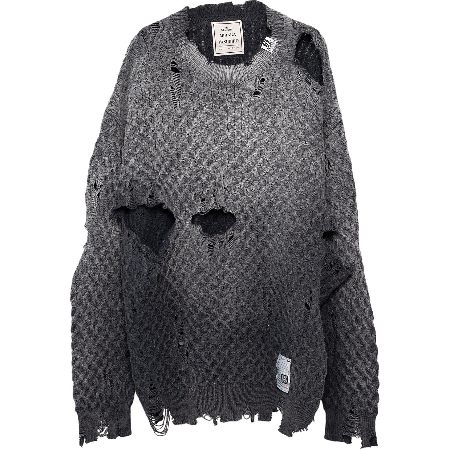 (Women) Maison Mihara Yasuhiro FW24 Faded Distressed Knit Sweater  Black K13SW701-BLACK