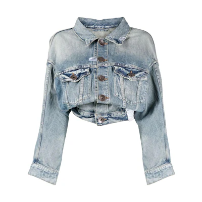 (Women) Maison Mihara Yasuhiro SS23 Distressed Crop Denim Jacket Blue B10BL071