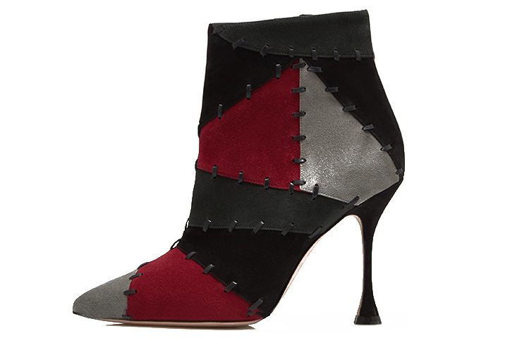 (Women) Manolo Blahnik Ankle Boot 'Black Grey Red Patchwork' 321-1771-0001